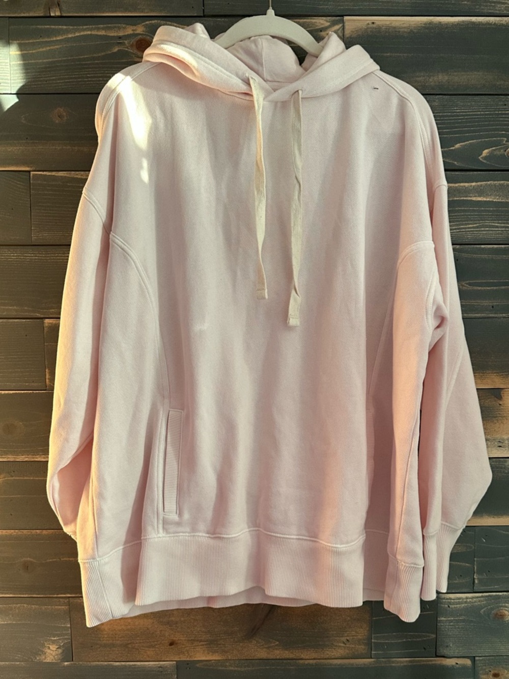 aerie Pale Pink Hoodie with Drawstring has callout